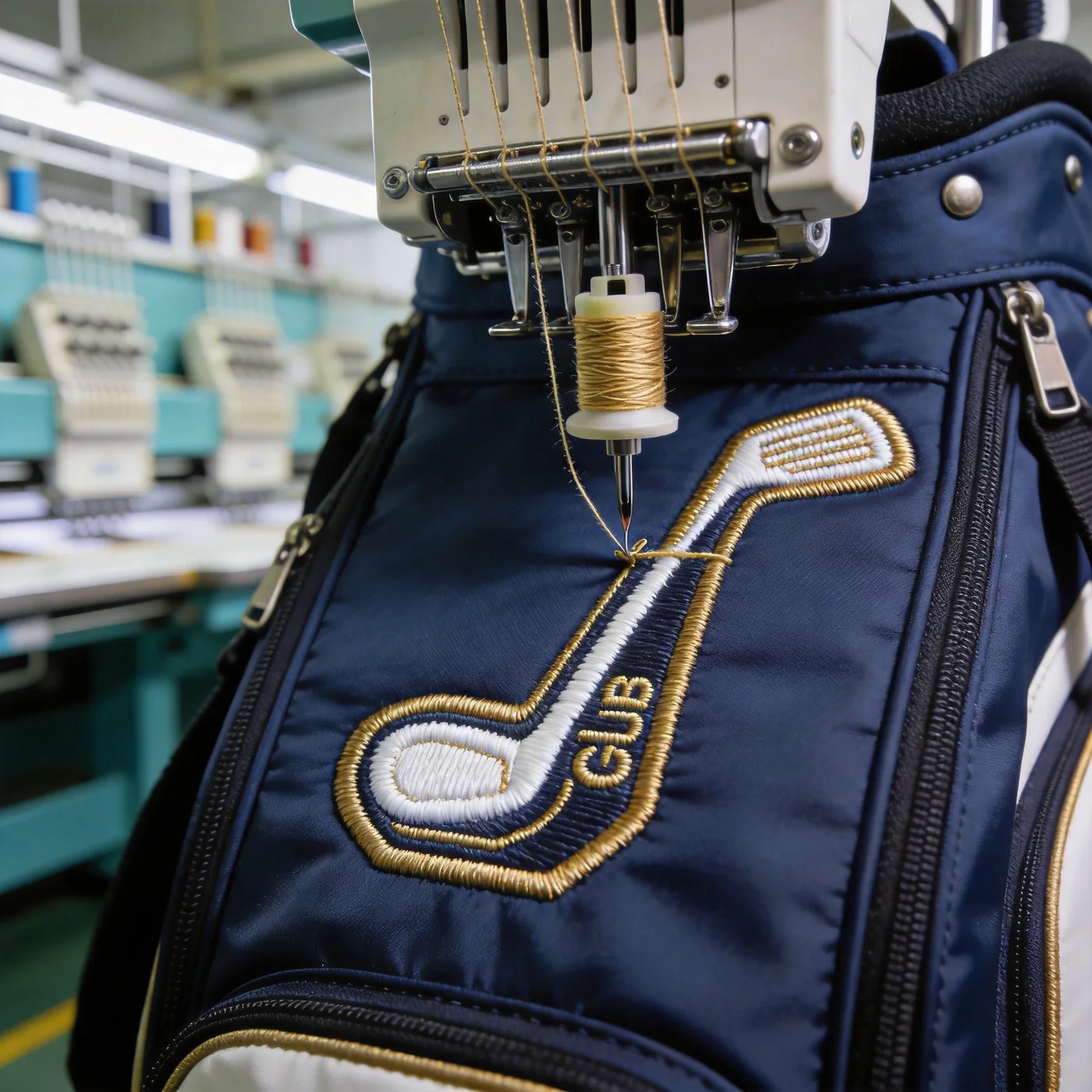 custom golf bag embroidery stitch detail close-up