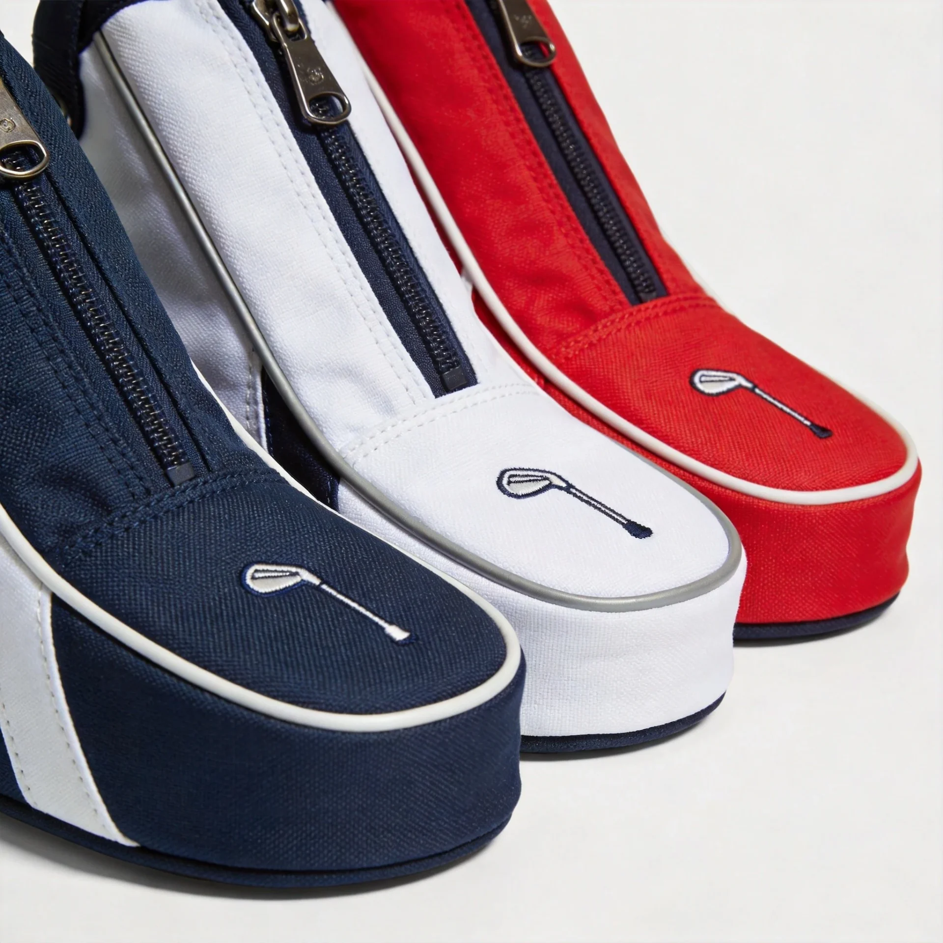 set of custom golf shoe bags with matching team logos