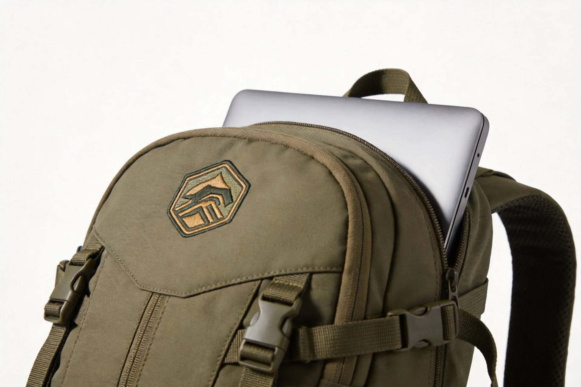 custom logo embroidered backpack with padded laptop sleeve