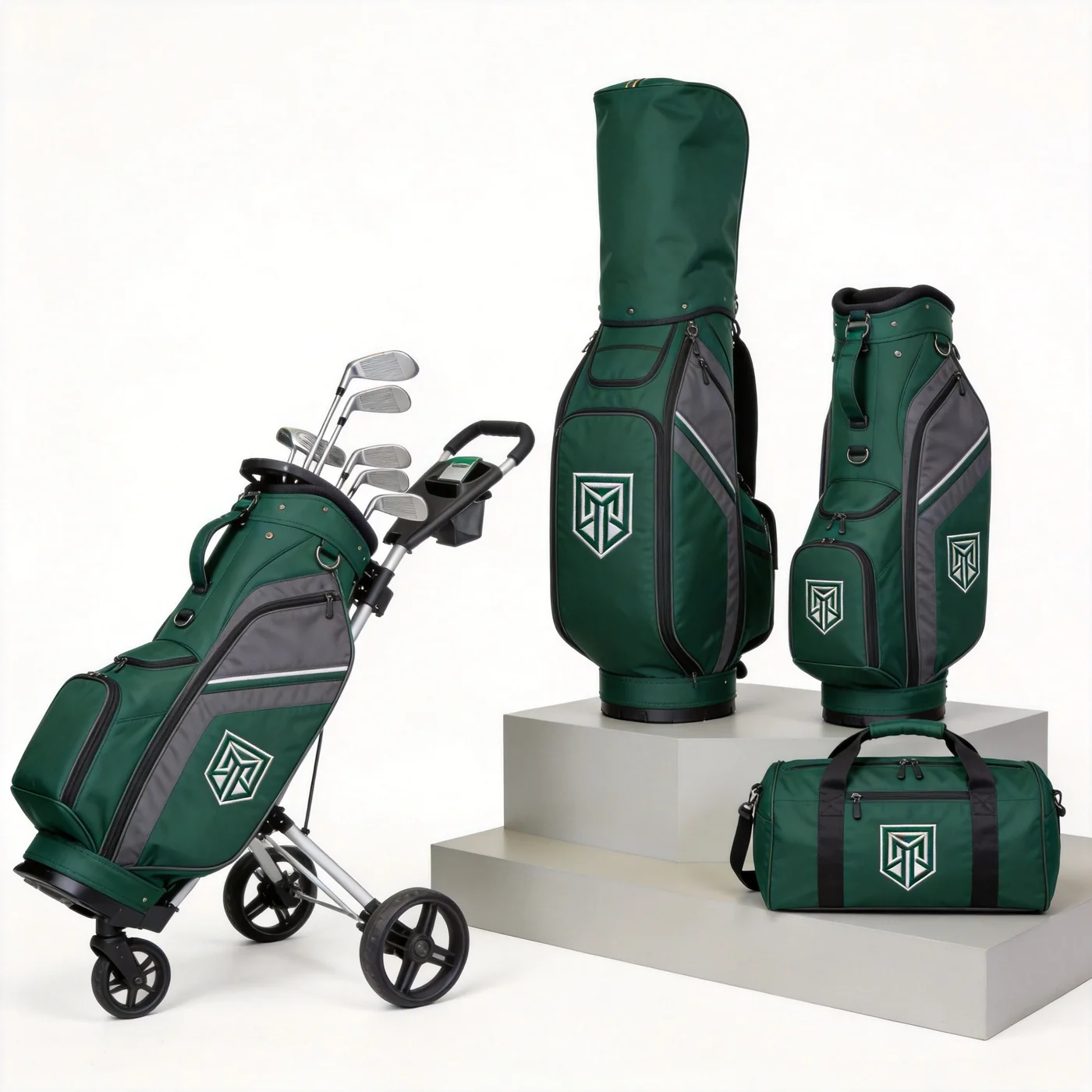 custom logo golf bag set with matching embroidered crests