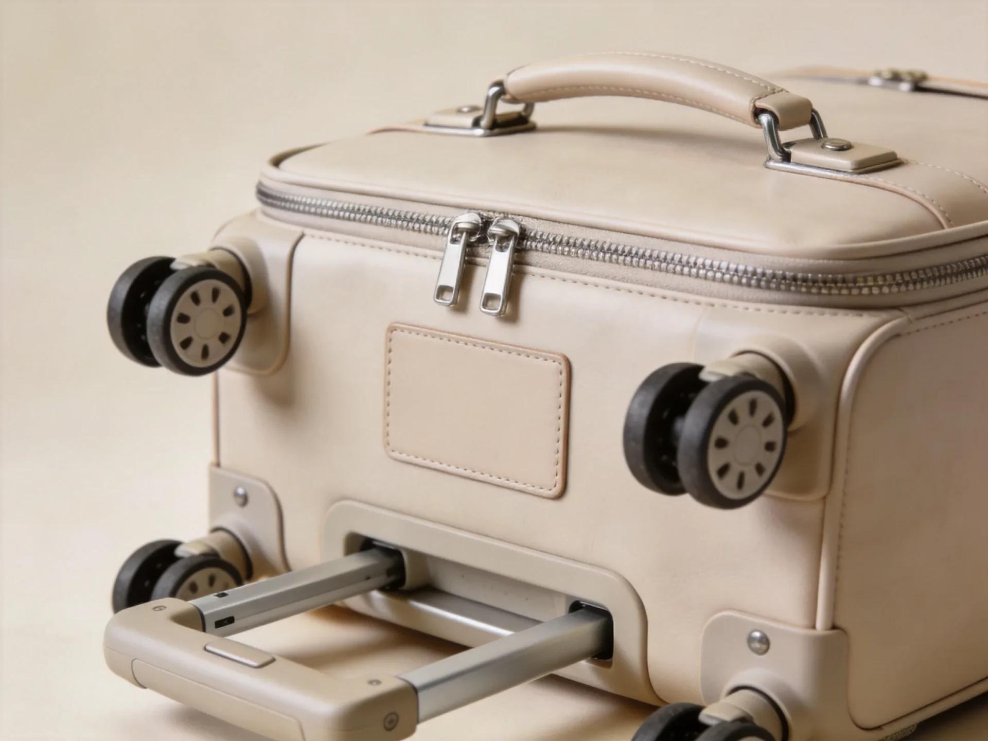 hardware and blank logo patch detail on a custom travel luggage bag for OEM branding