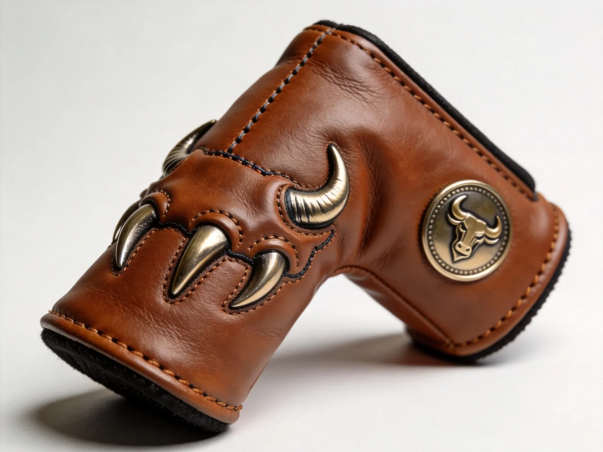 custom leather putter headcover with magnetic closure detail