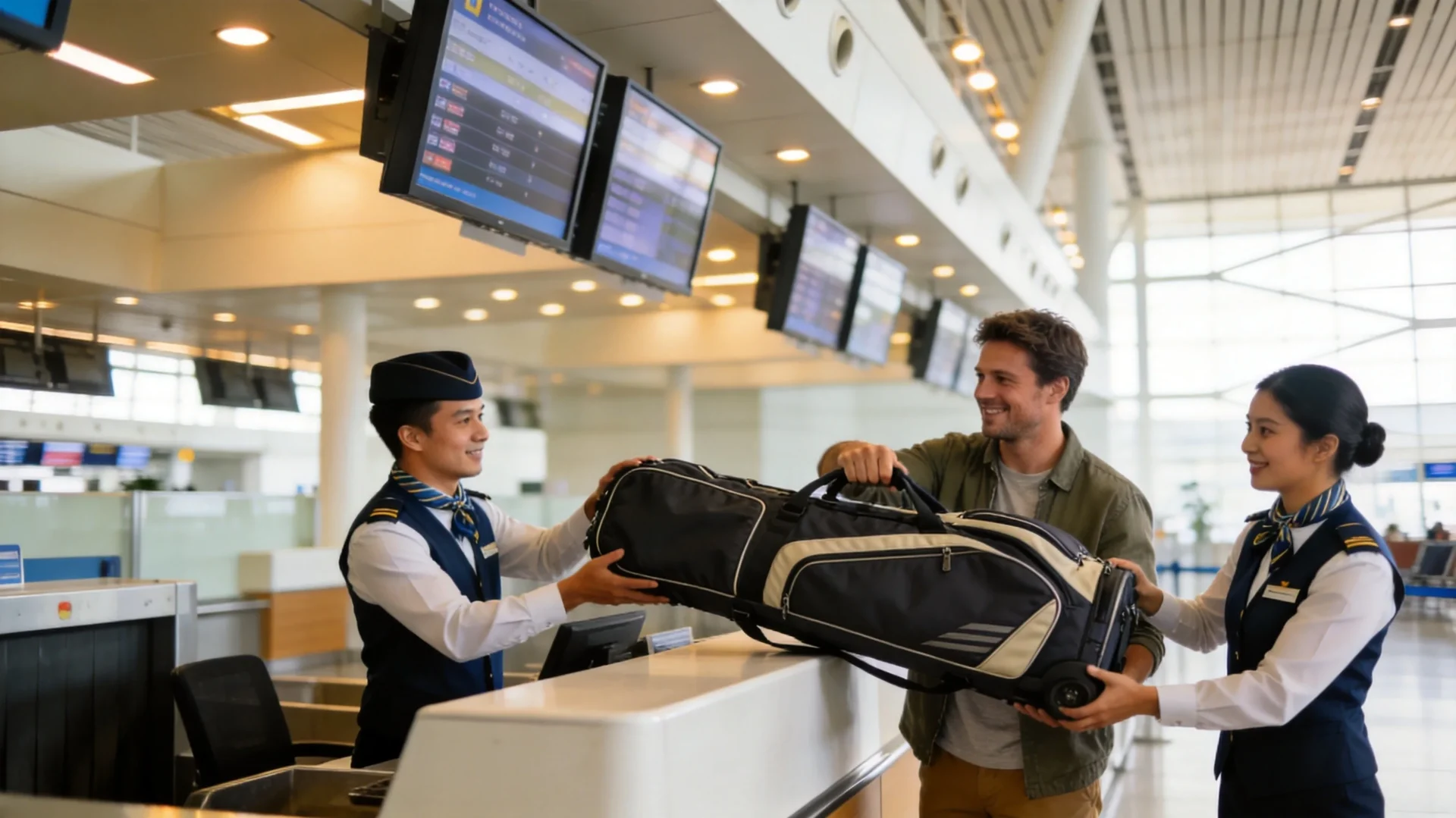 Checking a golf bag as oversized airline luggage at the airport