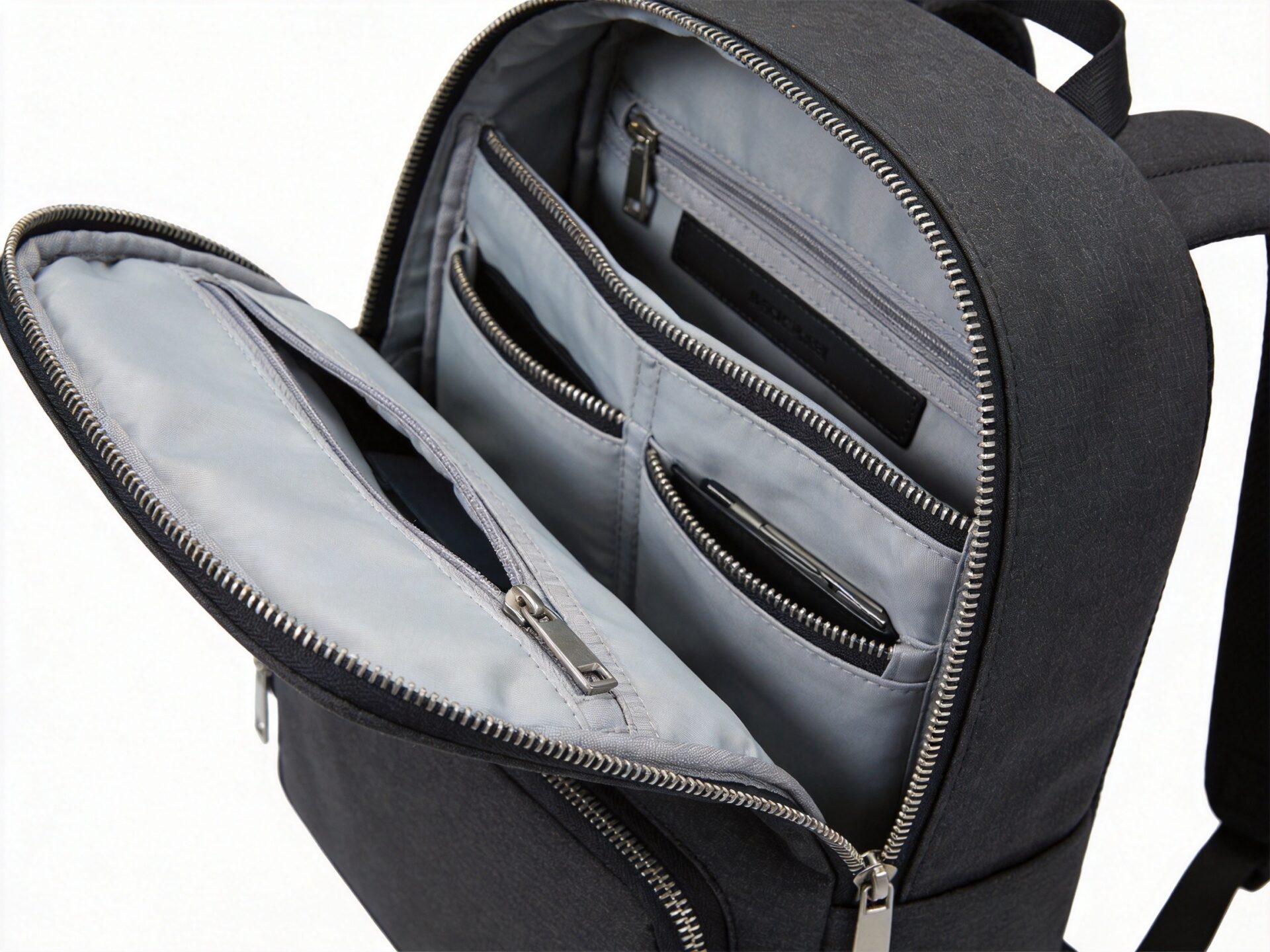 Hidden pocket backpack design overview showing concealed compartments