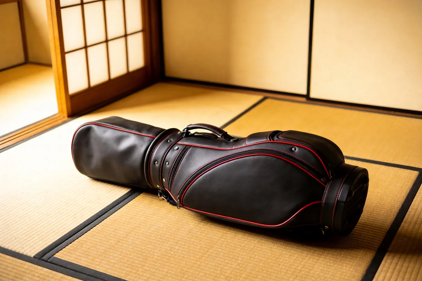 Japanese compact golf bag with premium leather details