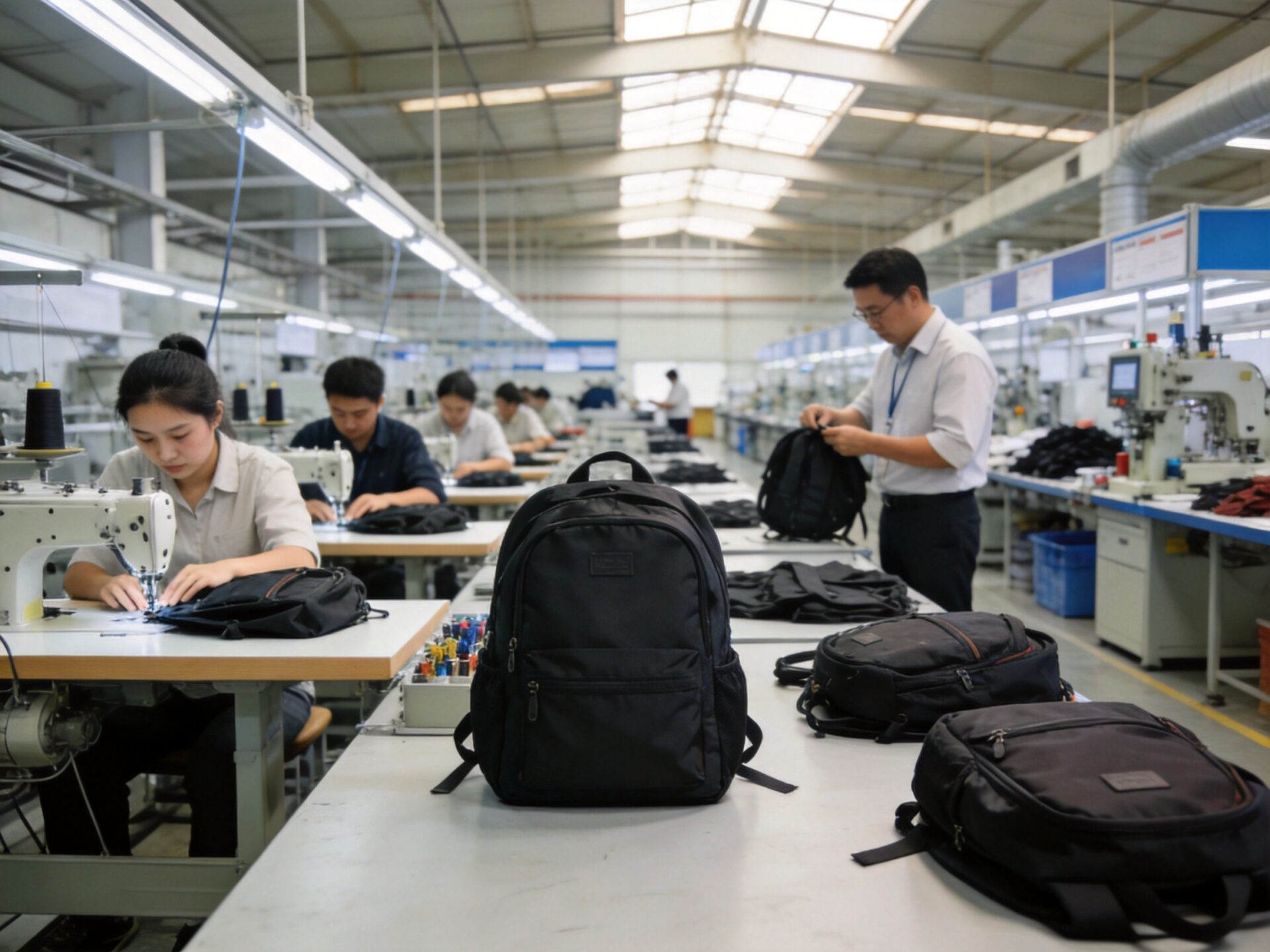 Junyuan Bags fishing backpack factory production line