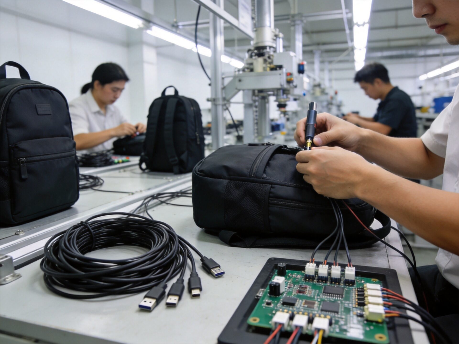 Junyuan Bags USB backpack production line