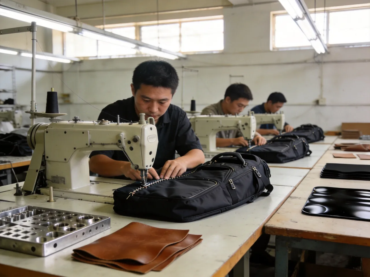 Golf bag factory production line stitching panels