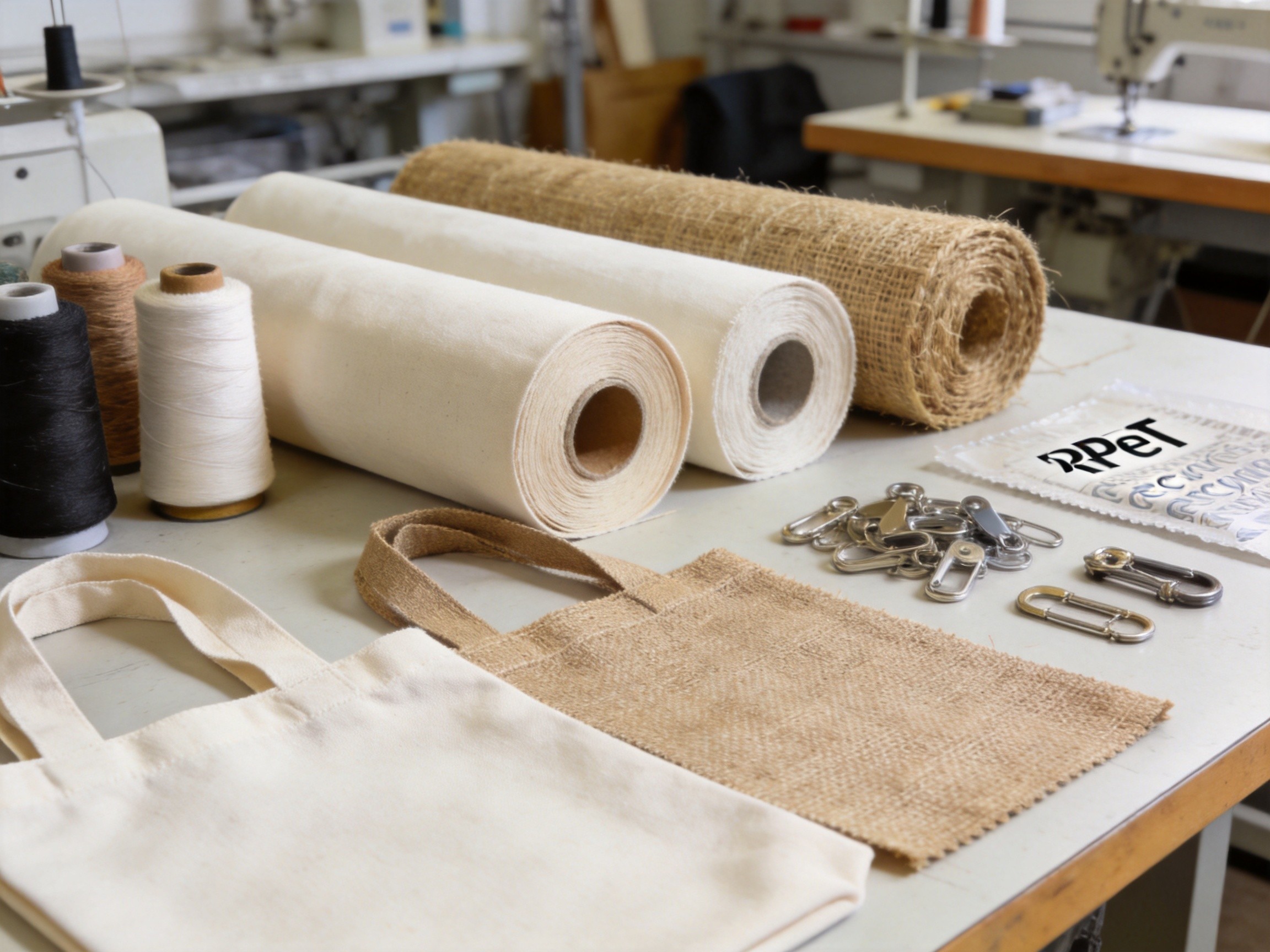 cotton canvas, jute and rPET fabric options for wholesale tote bags