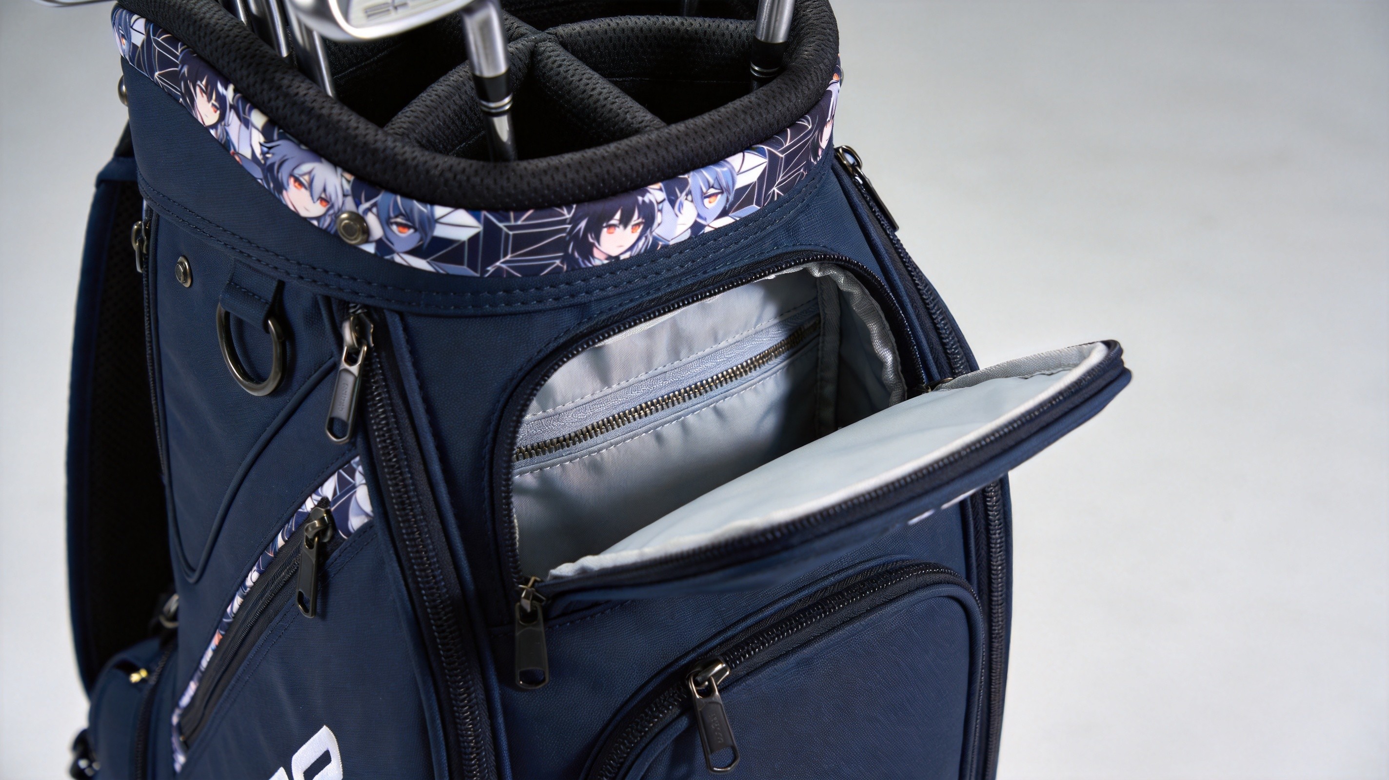Custom anime golf bag interior detail 7-way divider