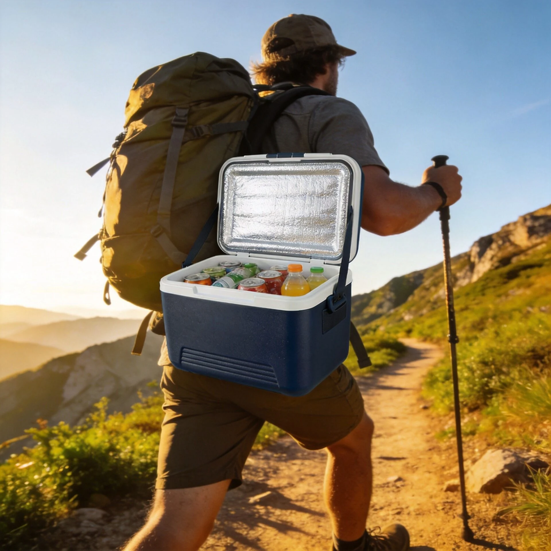 custom backpack cooler in use hiking lifestyle