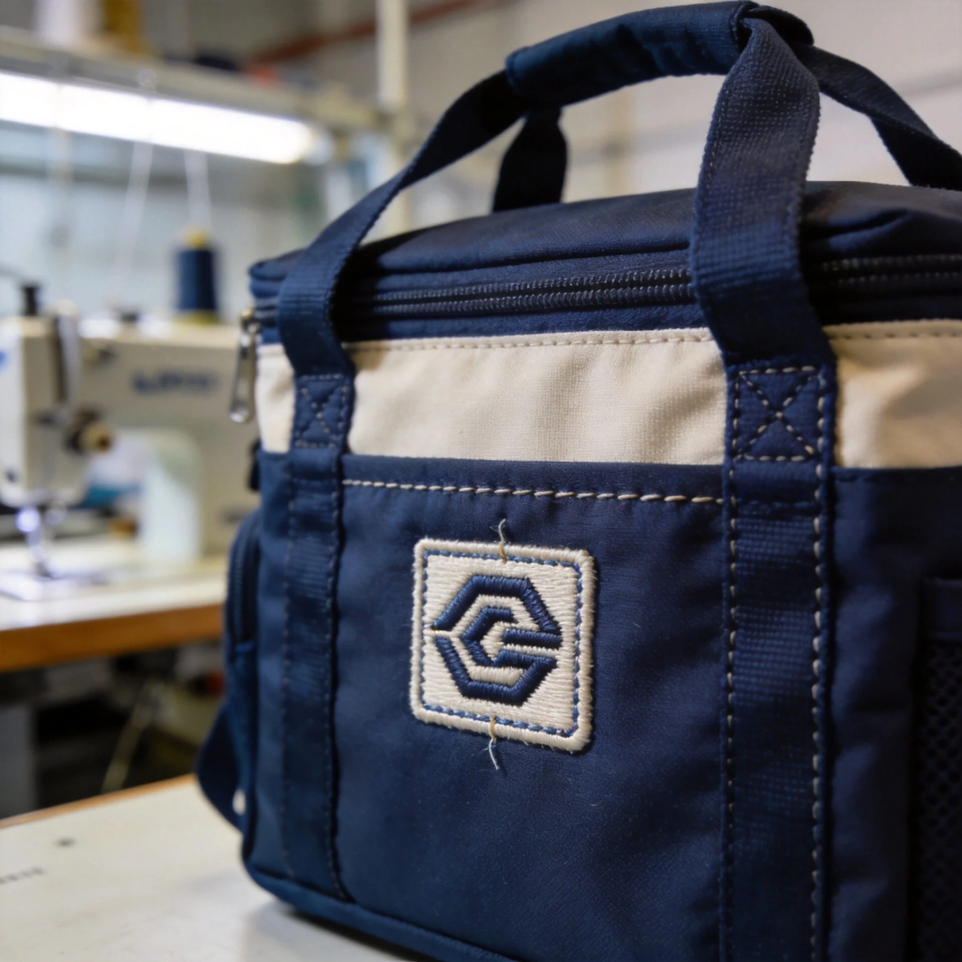 custom backpack cooler logo embroidery branding detail