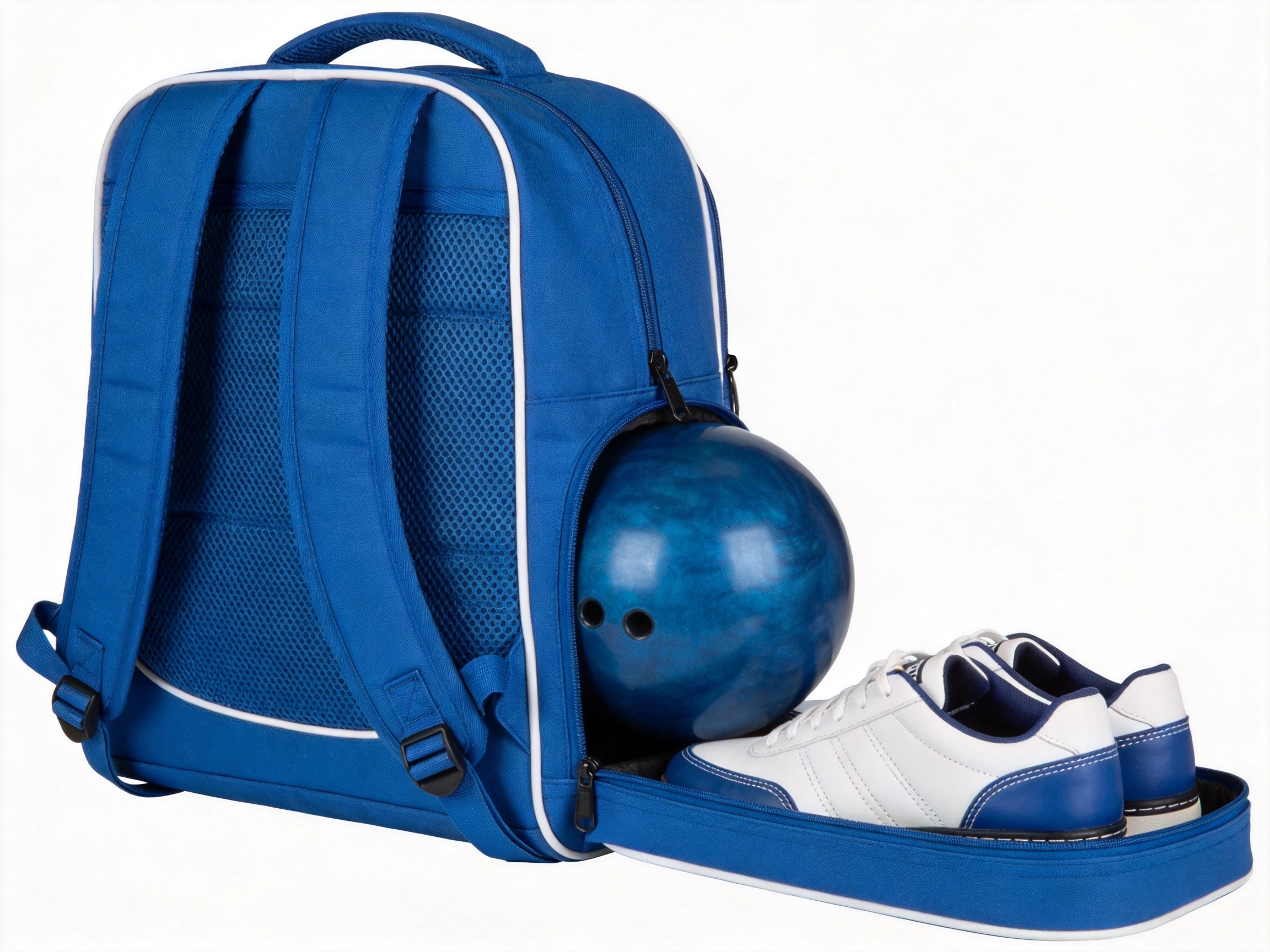 Custom single-ball bowling backpack with padded ball pocket and shoe compartment