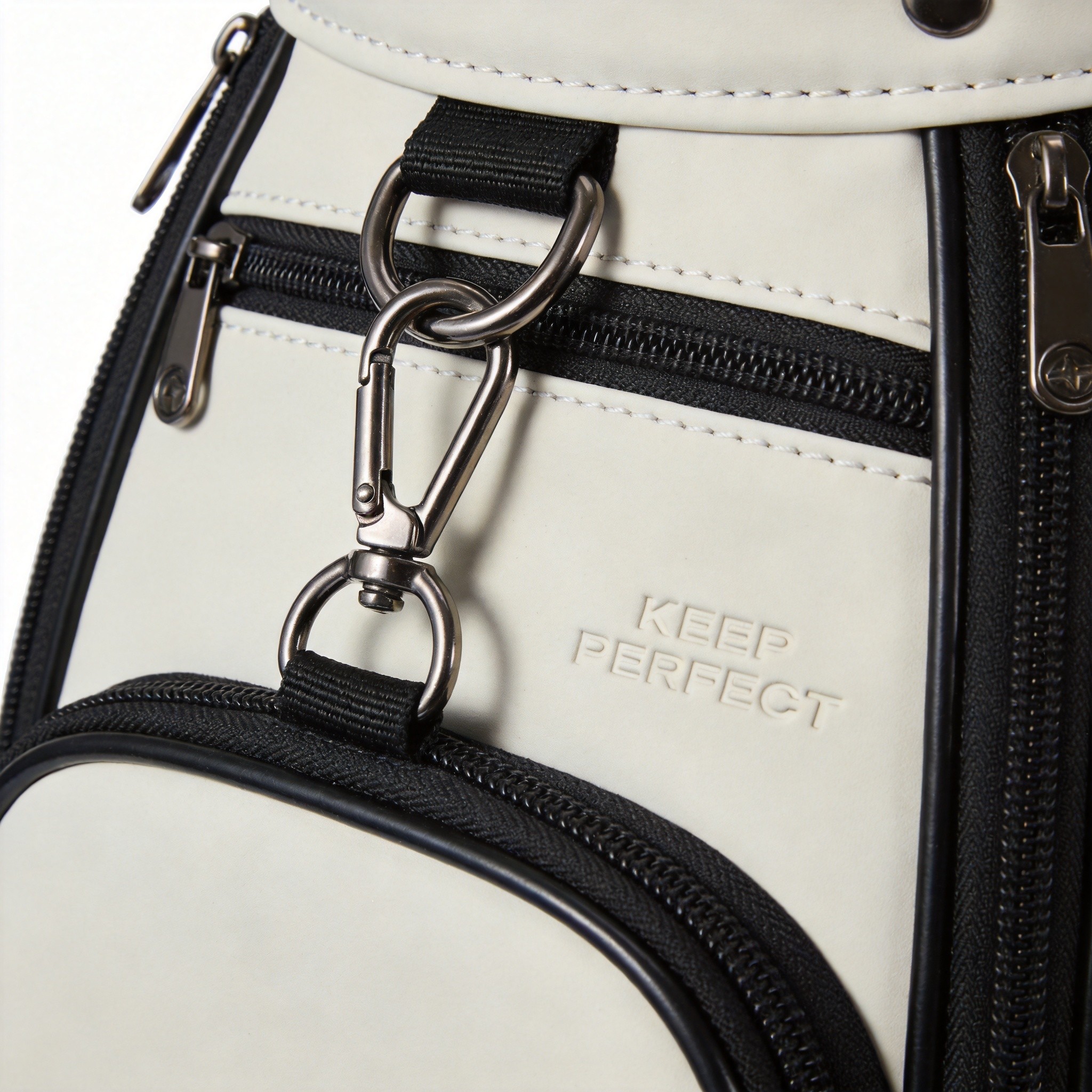 Den caddy detail stitching zipper and hardware