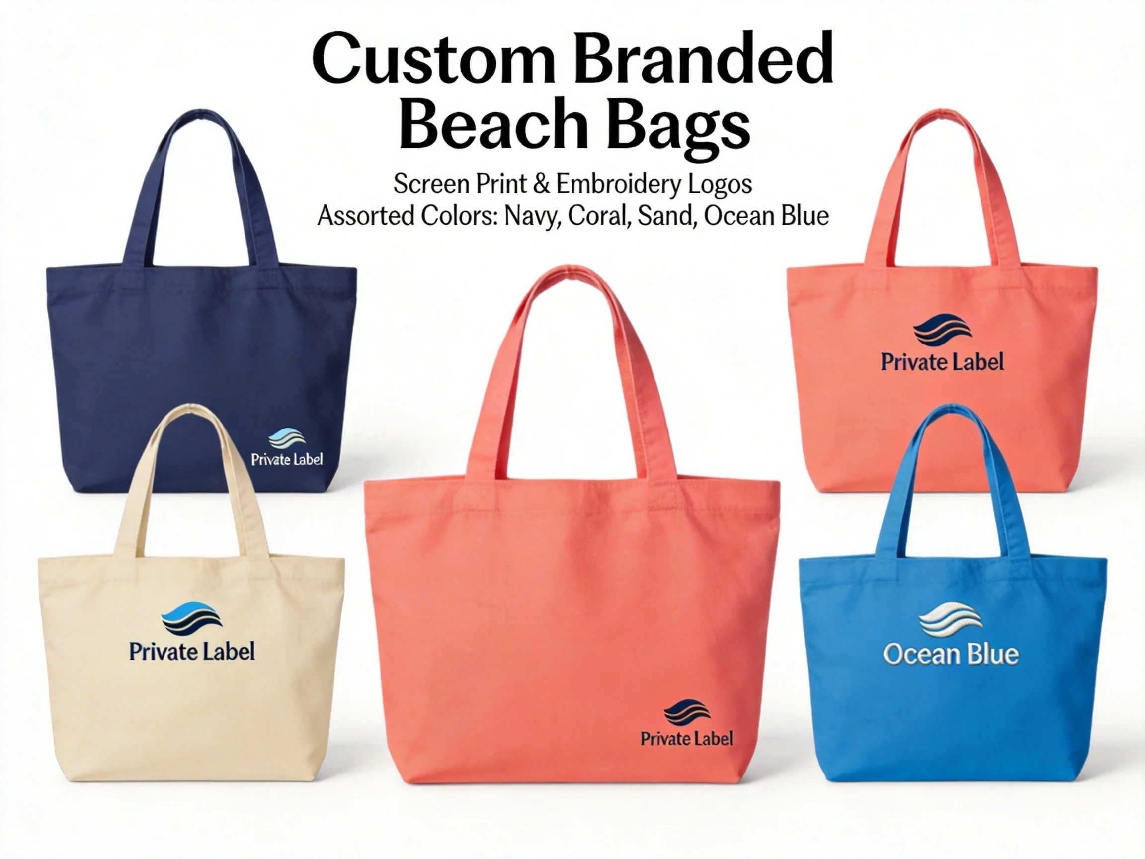 custom branded beach bags with private label logos from an OEM beach bag manufacturer