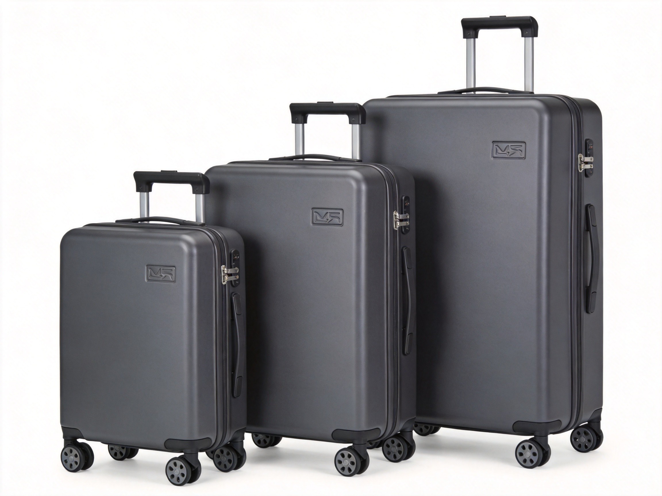 custom branded luggage set with private label logos from an OEM suitcase factory