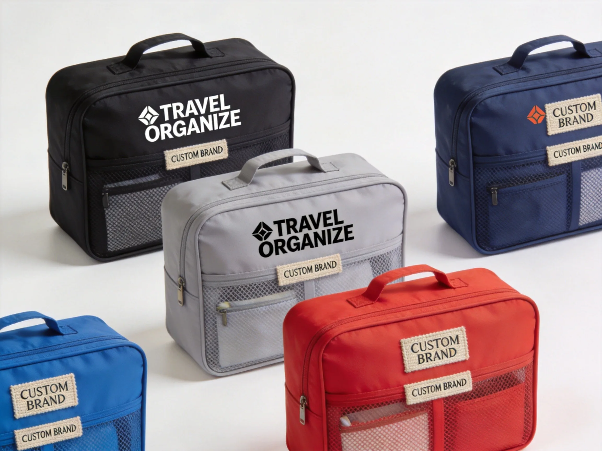 Custom branded packing cubes in various colors with private label logos