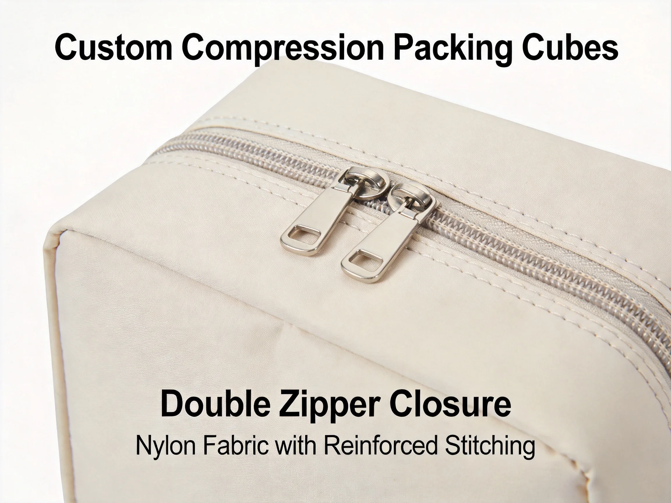 Compression packing cube with dual zipper mechanism close-up
