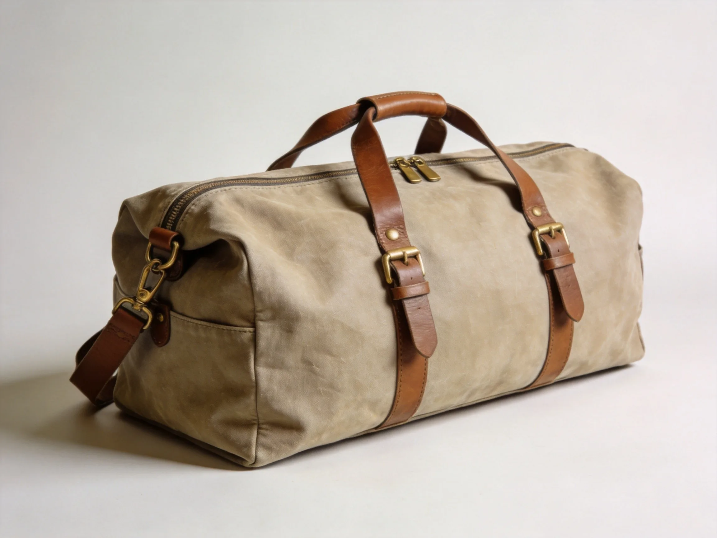 custom waxed canvas weekender bag with leather handles from a custom weekender bag manufacturer