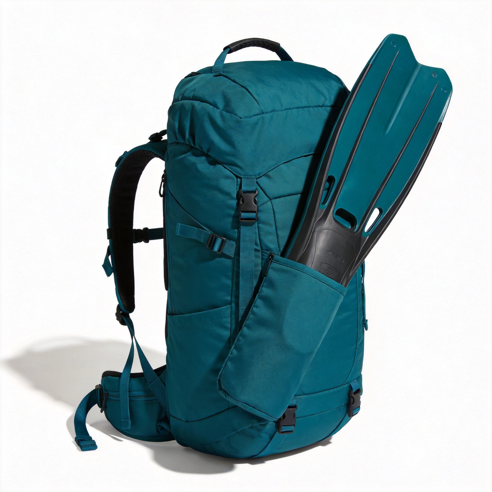 Monofin backpack with dual straps for walk-to-water