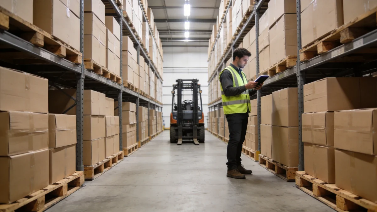Bulk finished bags in factory warehouse with documented production records