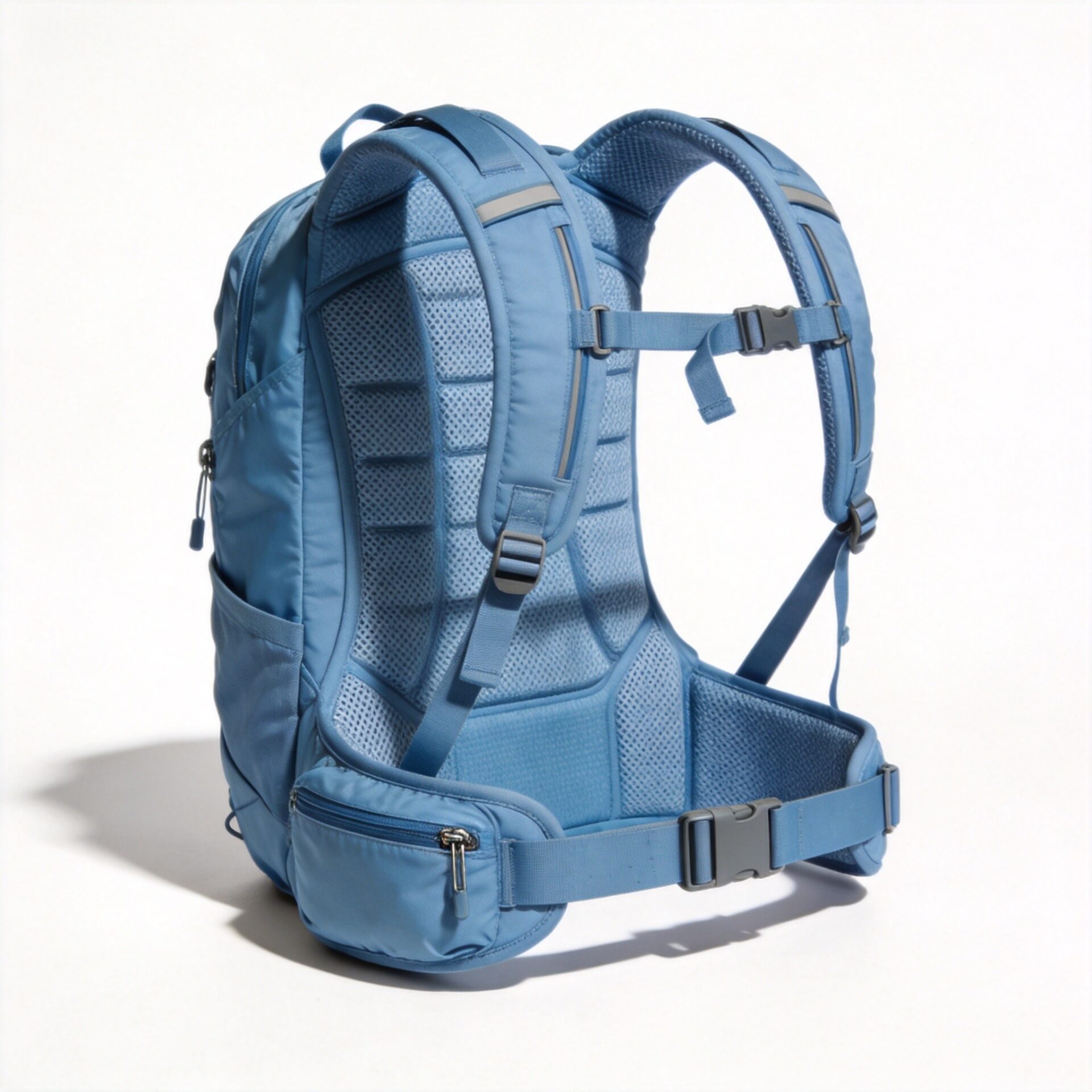Technical running backpack with breathable mesh back panel and chest strap