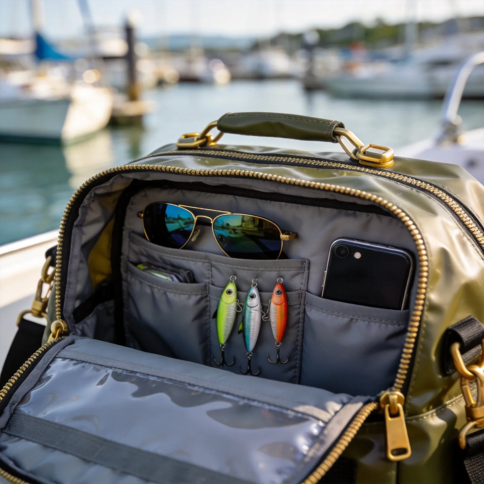 waterproof boat bag interior dry-seal organizer pockets
