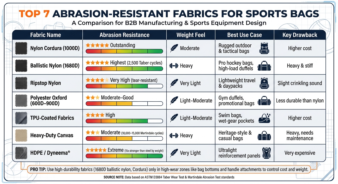 Top 7 Abrasion-Resistant Fabrics for Sports Bags: Side-by-Side Comparison